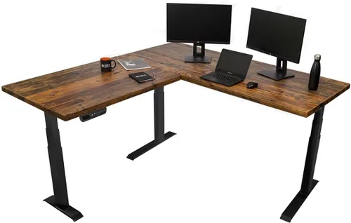 Vista 5 de Stand Up Desk Store Escritorio eléctrico en forma de L de madera recuperada con marco EZ para montar