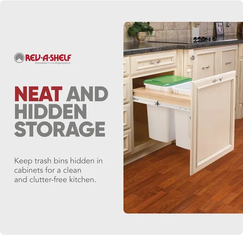 Vista 5 de Rev-A-Shelf Cubo de basura doble extraíble para armarios de cocina/baño, cubo de basura de madera de 35 cuartos de galón, marco frontal de 20.75 x