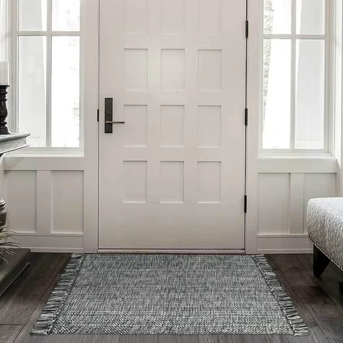 Vista 78 de Collive Alfombra de Baño Negra, 2' x 3' Tejida a Mano Lavable Alfombras Pequeñas de Cocina, Alfombra de Entrada Reversible de Algodón Alfombra