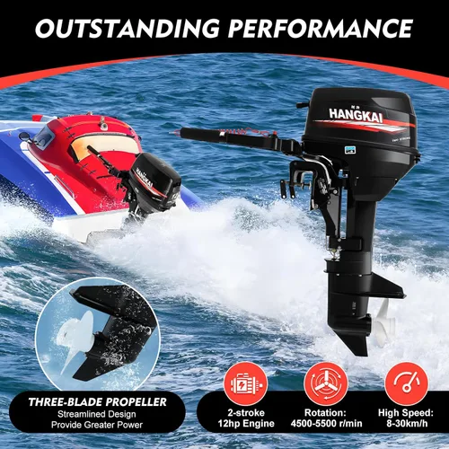 Vista 6 de Motor fuera de borda de 2 tiempos de 12 HP, motor fuera de borda, motor marino de barco de pesca resistente con sistema de encendido CDI, motor de 2