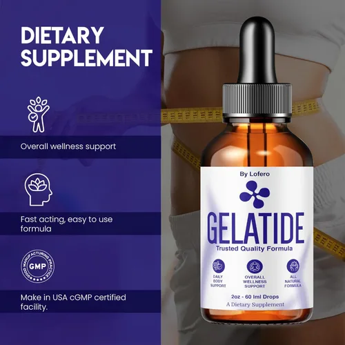 Vista 2 de Gotas de gelatida, Gela Tide Suplemento Líquido de Apoyo a la Pérdida de Apoyo Fórmula Equilibrio Forma Curvas Natural Bienestar Vitamina Máxima