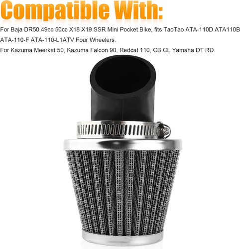 Vista 7 de 2 limpiadores de filtro de 1.378 in en ángulo de 45 grados, compatible con 50 cc, 70 cc, 90 cc, 110 cc, 125 cc, 2 tiempos, motor de 4 tiempos
