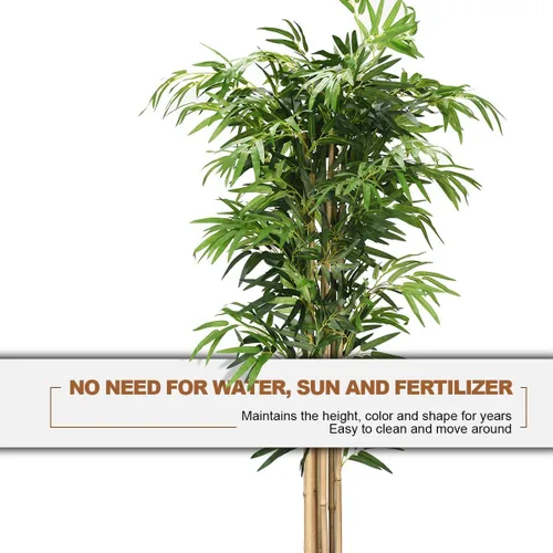 Vista 4 de Goplus Árbol de bambú artificial, planta de bambú sintético de 5 pies de alto, árbol falso grande con hojas y tronco natural, plantas artificiales