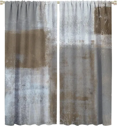 Vista 21 de Cortinas rústicas occidentales marrones con patrón de cornamenta para puerta, con bolsillo para barra, cortinas de ventana para dormitorio, sala