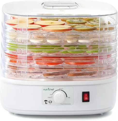 Vista 9 de NutriChef Deshidratador eléctrico de alimentos para encimera, conservador profesional de alimentos de varios niveles, deshidrata pescado, carnes