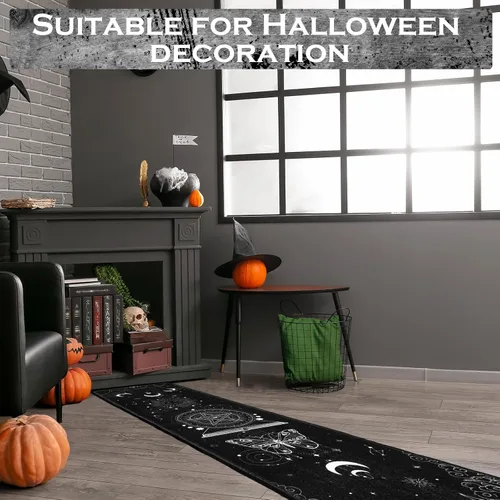 Vista 6 de Timgle Alfombra gótica de pasillo de 2 x 7 pies, tapete de pasillo negro con temática de Navidad, suave, grande, antideslizante, para dormitorio