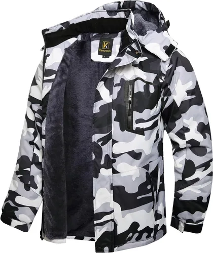Vista 12 de Keevoom Chaquetas de invierno para hombre, abrigos de nieve para esquí, impermeables, con capucha, impermeables, para snowboard, rompevientos