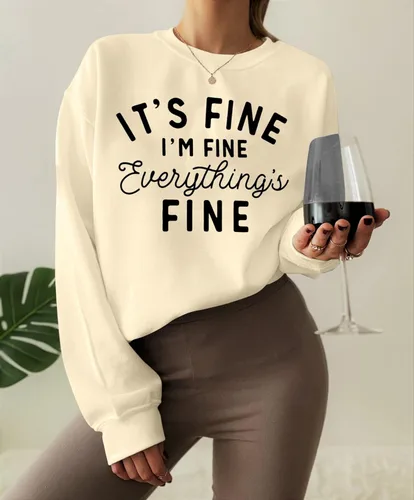 Vista 41 de Sudadera de gran tamaño para mujer, sudadera divertida con frases divertidas, casual, cuello redondo, suéter de manga larga para otoño