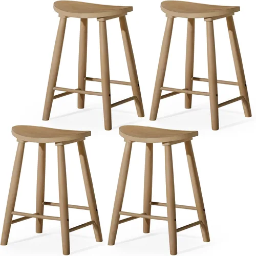 Vista 19 de Maven Lane Luna - Juego de 2 taburetes de mostrador redondos de 26 pulgadas con reposapiés, madera maciza natural, diseño que ahorra espacio
