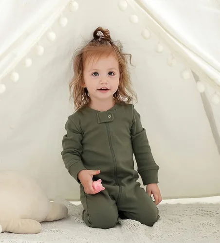 Vista 2 de Owlivia Algodón orgánico para bebés y niñas con cremallera para dormir en N Play sin pies manga larga y corta