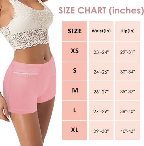 Vista 7 de Ropa interior para mujer con bolsillo secreto, paquete de 2 boxers de viaje anti carteristas (rosa)