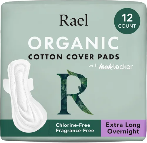 Vista 19 de Rael Almohadillas para mujer, funda de algodón orgánico, absorción moderada, cuidado femenino, ultra delgadas, servilletas sanitarias con alas, sin
