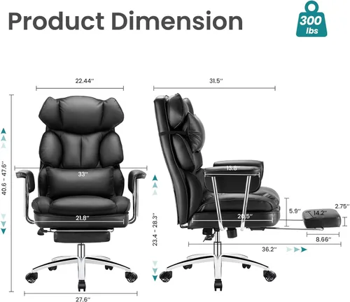 Vista 3 de OLIXIS Home Office Desk Chair Comfy with Foot Rest, PU Leather Ergonomic Big and Tall High Back Support, 360° Swivel Wheels, Armrests and Detachable