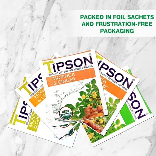 Vista 6 de Tipson Infusiones de té de hierbas orgánicas, bolsas envueltas surtidas, orgánicas, sin OMG, sin gluten, 60 bolsas de té prémium (paquete de 1)