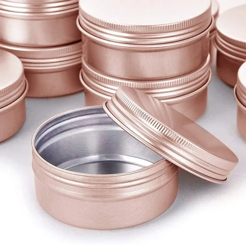 Vista 4 de Tarro de aluminio de 1 oz con tapa de rosca, contenedor recargable para cosméticos, bálsamo labial, crema, oro rosa, 12 unidades.