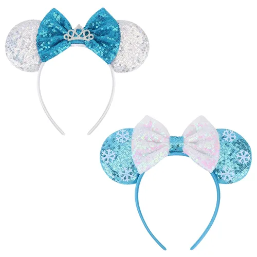 Vista 35 de DRESHOW Diademas de orejas de ratón para mujer, con orejas de Mickey y perlas blancas lisas, bandas para la cabeza de lazo, banda de terciopelo