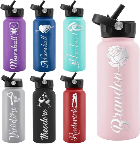Vista 21 de Personalized Water Bottles, Custom Water Bottle with Birth Month Flower Personalized Text Names, Gifts for Women, Customized Engraved Stainless