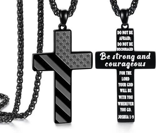 SAM & LORI Regalos para adolescentes, niños, hombres, collar de cruz de bandera estadounidense para hijo, novio, marido, padre en cumpleaños,