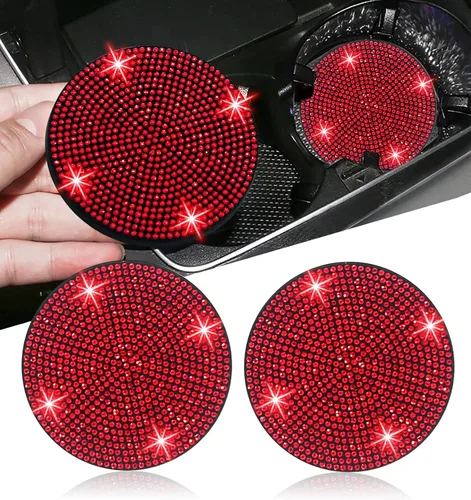 Vista 22 de NBTEPEM 4 posavasos de auto con diamantes de imitación, 2.75 pulgadas, antideslizantes, a prueba de golpes, universal, a la moda, portavasos