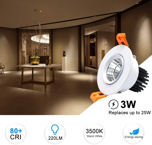 Vista 2 de inShareplus Downlight LED de 2 pulgadas, iluminación empotrable de 3 W, regulable, luz blanca cálida de 3000 K, CRI80, luces de techo