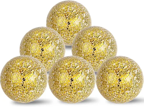 Vista 19 de Juego de 6 bolas decorativas, 6 cm / 2.4 pulgadas, bolas de mosaico de cristal rojo brillante para decorar cuencos, jarrones, mesas, bodas, fiestas