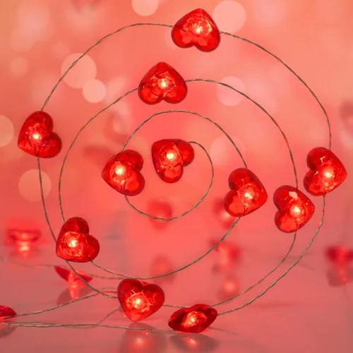 KAiSnova Guirnalda de luces de hadas para el día de San Valentín, 10 pies, 40 luces LED de hadas de corazón rojo, luces para el día de San Valentín,