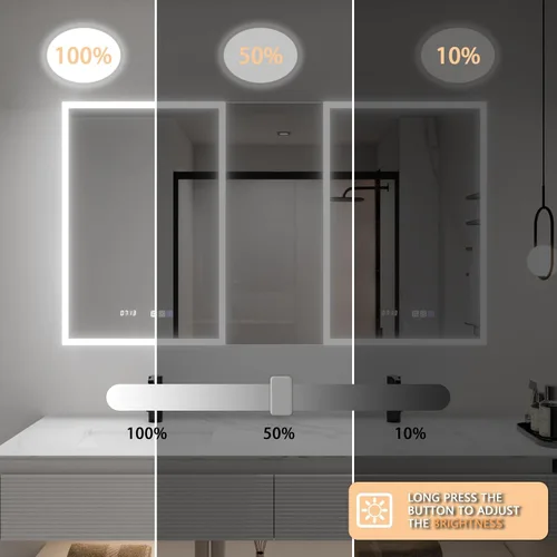 Vista 2 de ExBrite Botiquín de baño con luz LED de 52 x 30 pulgadas, botiquín LED con gabinete de almacenamiento extra cerrado, desempañado