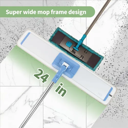 Vista 6 de CQT Sistema de Limpieza de Trapeador de Piso de Microfibra Plana Comercial de 24 Pulgadas Húmedo Seco y Polvo para Madera Dura con 4 Almohadillas