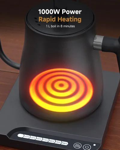 Vista 3 de Hervidores eléctricos – Hervidor eléctrico de cuello de cisne con control de temperatura de 7 niveles, 1 litro de acero inoxidable interior de 1000