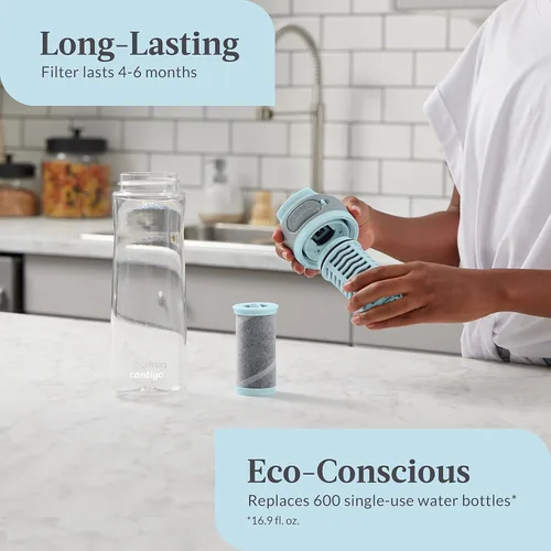 Vista 2 de Contigo Clybourn Botella de agua de plástico con filtro FreeFlow con tapa AUTOSEAL a prueba de derrames 24 onzas, sal