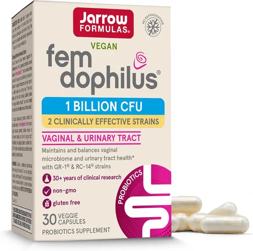 Jarrow Formulas Fem-dophilus, Mil Millones de Organismos por cápsula, apoya la salud vaginal y del tracto urinario, 30 cápsulas, FEMS, individual,