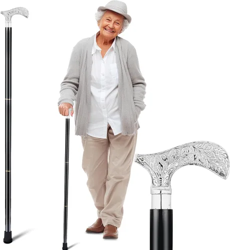 Ajuny Wooden Walking Stick for Men Women Seniors Lightweight Detachable Handmade Cane with Decorative Brass Handle Unique Gift for Adults