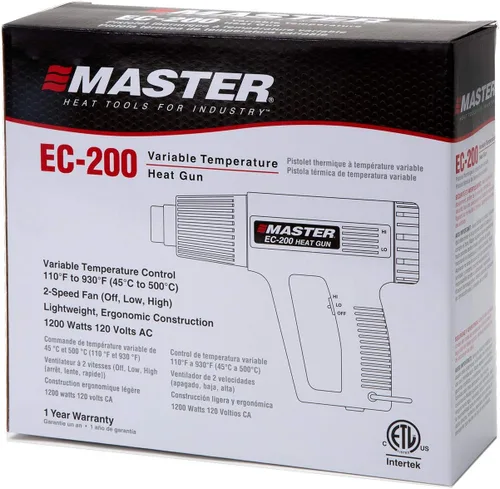 Vista 6 de Master Appliance EC-200 Pistola de calor de temperatura variable, pistola de aire caliente, 120V, 10 amperios, 1200W, para envoltura retráctil