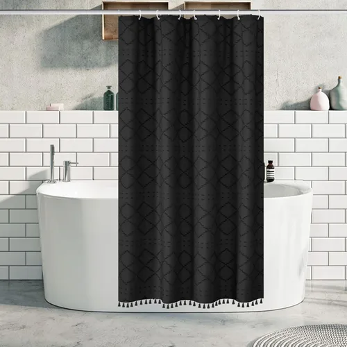 Vista 36 de Siiluminisoy - Cortina de ducha pequeña estilo boho para cubículo, de tela tejida con borla blanca, 36 x 72 pulgadas, tamaño medio, con diseño