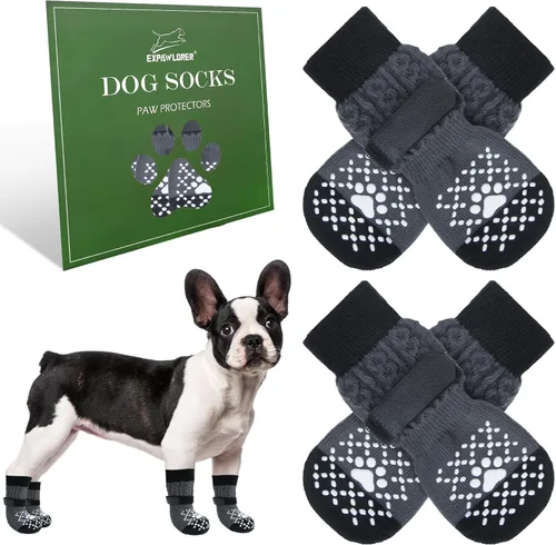 Vista 18 de EXPAWLORER - Calcetines antideslizantes para perros, evitan que se laman las patas, para pavimento caliente y pisos de madera, botines para perros