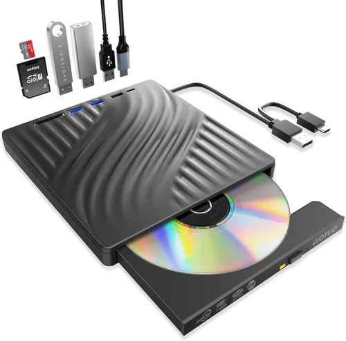 Vista 12 de YOTUO Quemador externo de CD/DVD con funda protectora, USB 3.0 portátil y grabadora USB-C, compatible con computadoras portátiles y computadoras