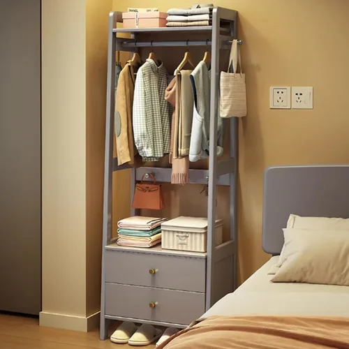 Solid Wood Clothes Rack, Freestanding Clothing Rack, 5-in-1 Design Garment Rack, Large Capacity Coat Rack with Hooks and Storage Cabinet, Hall Tree