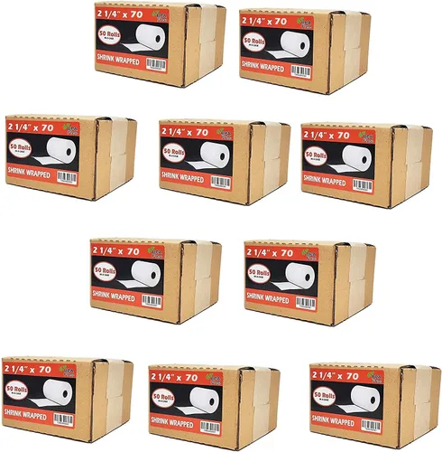 Vista 10 de (100 rollos) 2 1/4 x 50 Rollos de papel térmico para recibo de 55 GSM, papel alemán de calidad premium, se adapta a todos los terminales de tarjetas