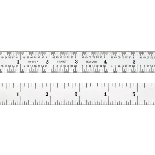 Vista 24 de Regla de acero templado Starrett Spring, con graduación de pulgadas, graduaciones estilo 4R, 1