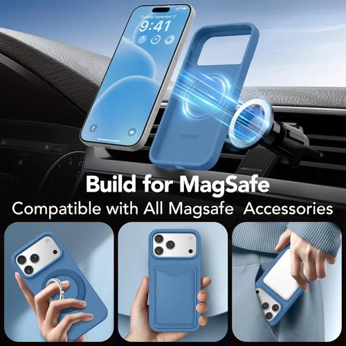 Vista 907 de GONEZ Funda magnética para iPhone 14, compatible con Magsafe, con protector de pantalla + protector de cámara, forro de microfibra antiarañazos