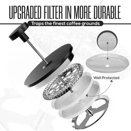 Vista 2 de Utopia Kitchen Cafetera de prensa francesa de acero inoxidable de 50 onzas, cafetera de prensa francesa, prensas de café portátiles de viaje