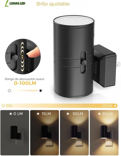 Vista 3 de L LOHAS LED Luz nocturna enchufable, luces nocturnas modernas enchufables a la pared, sensor de atardecer a amanecer, blanco suave 3000K, brillo