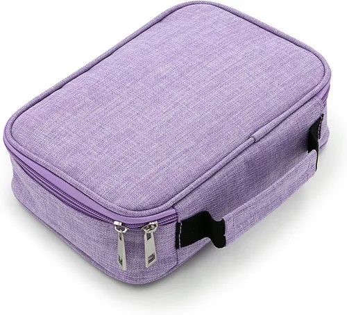 Vista 9 de BTSKY Estuche para bolígrafos y lápices con cremallera con patrón - Estuche multifuncional para artículos de papelería con 36 ranuras elásticas Azul