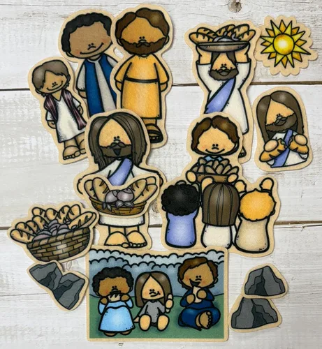 Vista 4 de Jesus Feeds The 5000 Bible Felt Board Story for Flannel Boards