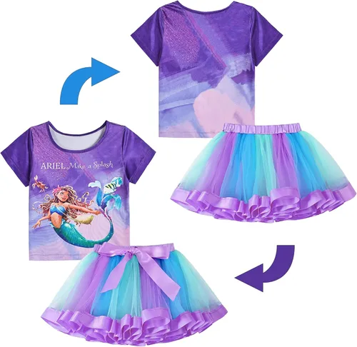 Vista 2 de YODISON Little Mermaid Outfit Set Costume, Rainbow Tutu Dress for Halloween Birthday Party