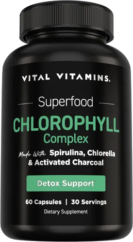 Vital Vitamins Pastillas de clorofila – Suplemento desodorizante corporal – Hecho con espirulina, clorella, perejil orgánico, menta y carbón