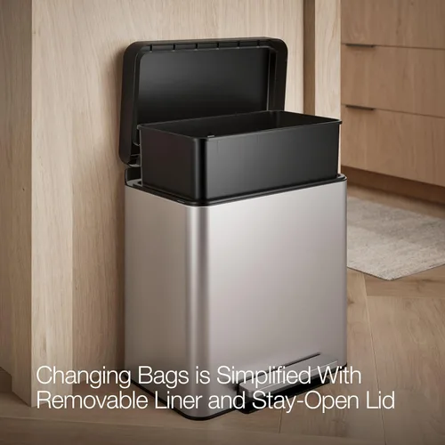 Vista 5 de KOHLER Bote de cocina compacto manos libres de 8 galones, basurero con pedal de pie, tapa de cierre silencioso, acero inoxidable, K-20942-ST