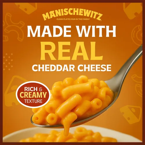 Vista 3 de Manischewitz Kosher Mac & Cheese, 5.5 onzas (paquete de 4) Hecho con queso cheddar real, sin colores artificiales de sabores, certificado Kosher
