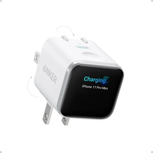 Vista 7 de Anker Cargador de pantalla inteligente, Anker Nano 45W Max GaN Bloque de carga rápida USB C, enchufe plegable de 180°, reconocimiento inteligente