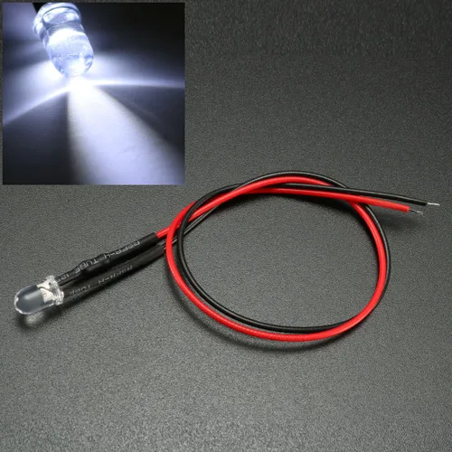 Vista 2 de uxcell 10 piezas de 5 mm LED precableados, lente transparente blanca DC3-6V, diodos emisores de luz